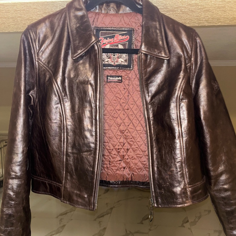 Biker brown leather jacket size large